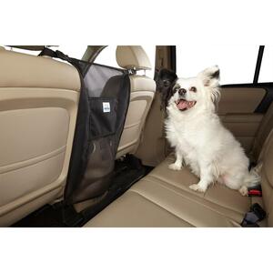 We all know our pups love to ride up front, but the safest place for your dogs are in the backseat while driving. That is why we created this universal pet barrier to help keep your dog in the backseat area. Don't worry though we designed it with a see-through mesh at the top so even if your puppy is laying down they can still see you. We also loaded up the back with storage pockets to keep your leash and treats off the floor. Quickly secure to any vehicle with adjustable straps around your adjustable headrests.