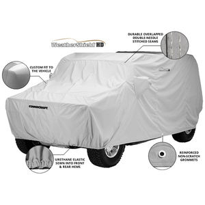 Developed primarily for intense sun environments and long-term storage, WeatherShield&reg; HD custom car cover uses heavier denier thread for maximum UV opacity. Approximately 40% heavier than WeatherShield HP, the 300 denier fiber construction results in almost double the tear and tensile strength, finished with the same great EPIC by Nextec encapsulation process.